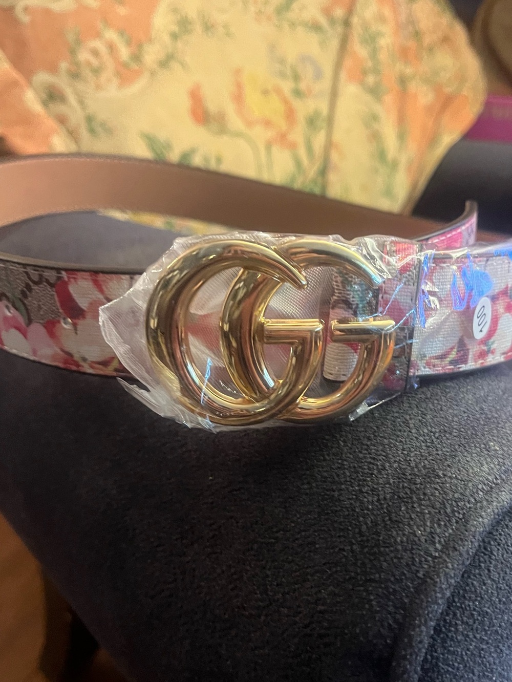 Gucci look a like Floral Double-G Logo Leather Belt - Pink